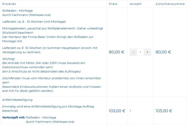 Montage mit Anfahrtsbeteiligung